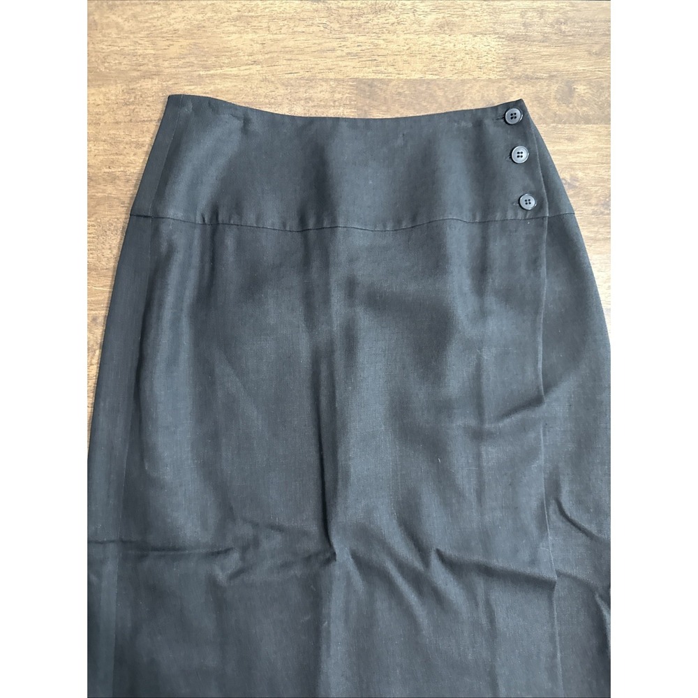 Linda Allard Ellen Tracy Black Linen Blend Wrap Skirt Size 8 Classic Career Work - Picture 2 of 9